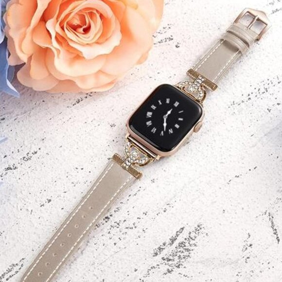 NEW Luxury Leather/Rose Gold Apple Watch Band main image 4